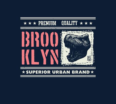 vintage urban typography with tyrannosaurus head, t-shirt graphics, vector illustrationの写真素材