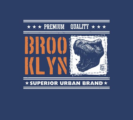 vintage urban typography with tyrannosaurus head, t-shirt graphics, vector illustrationの写真素材