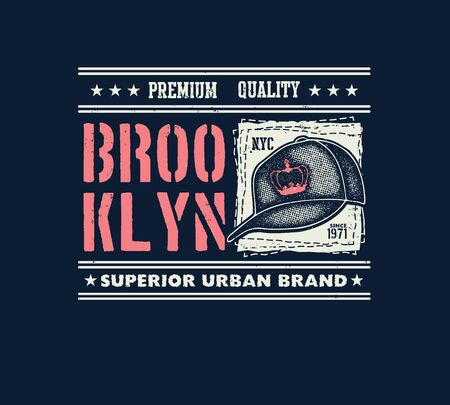 vintage urban typography with baseball cap, t-shirt graphics, vector illustrationの写真素材
