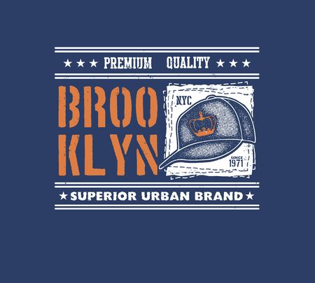 vintage urban typography with baseball cap, t-shirt graphics, vector illustrationの写真素材