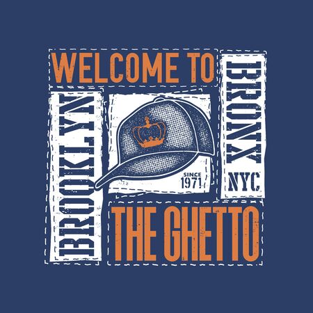 vintage urban typography with baseball cap, t-shirt graphics, vector illustrationの写真素材