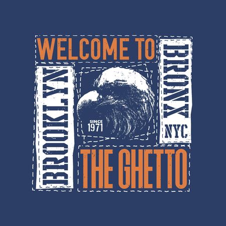 vintage urban typography with eagle head, t-shirt graphics, vector illustrationの写真素材