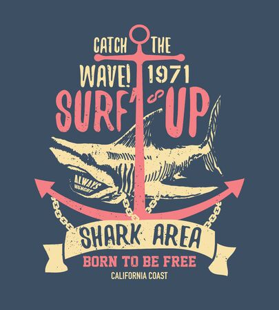 Shark illustration with typo for t shirt and other uses. Vector illustration.の写真素材