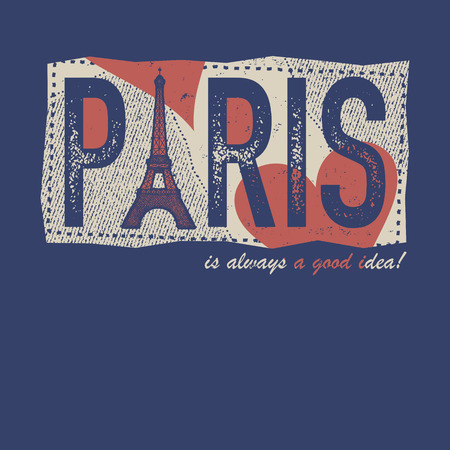 Vintage Touristic Greeting Card - Paris France. Vector illustration.のイラスト素材