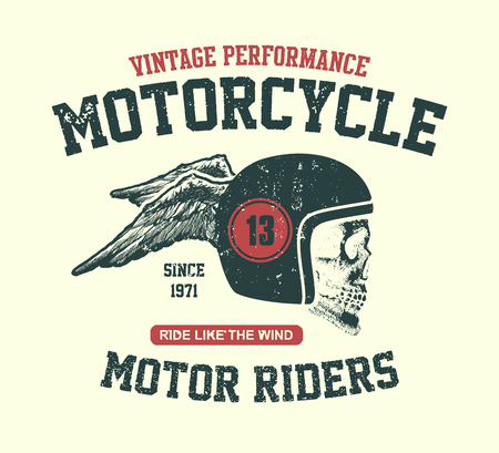 Skull biker in helmet. Hand drawn. Vector illustration.のイラスト素材