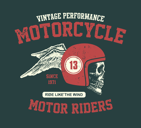 Skull biker in helmet. Hand drawn. Vector illustration.のイラスト素材