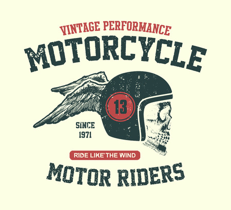 Skull biker in helmet. Hand drawn. Vector illustration.の写真素材