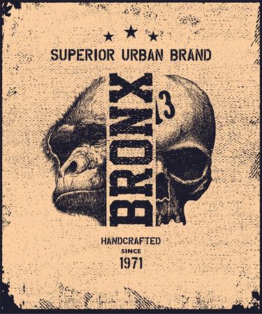 vintage urban typography with skul and gorulla head, t-shirt graphics, vector illustrationの写真素材