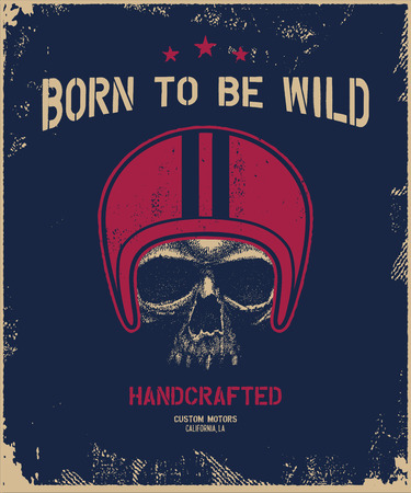 Skull biker in helmet. Hand drawn. Vector illustration.の写真素材