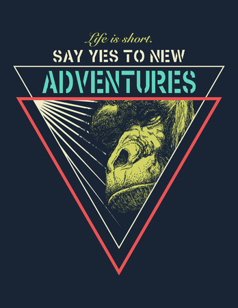 Vector Adventure graphic with gorilla head. Vector illustration.の写真素材