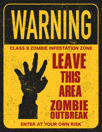 Poster Zombie Outbreak. Sign board with hand. Vector illustration. Eps8のイラスト素材