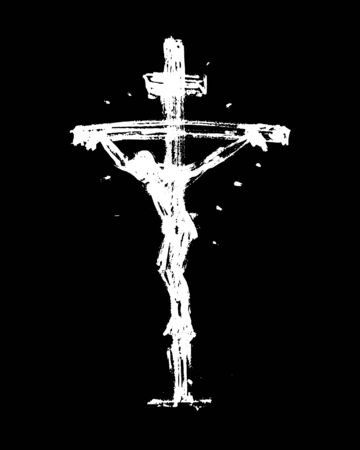 Jesus on the cross. Hand Drawn Sketch Vector illustration.のイラスト素材