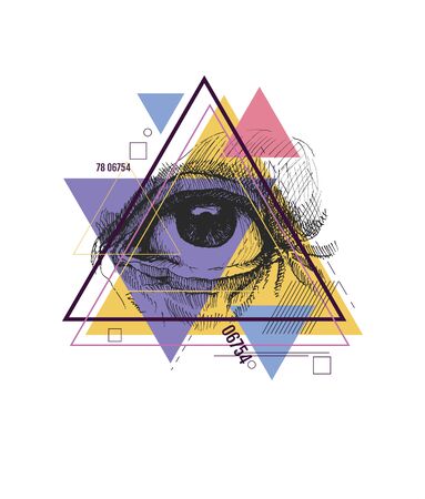 Abstract sacred geometrical symbol. Mystical emblem with eye. Hand drawn. Vector illustration.のイラスト素材