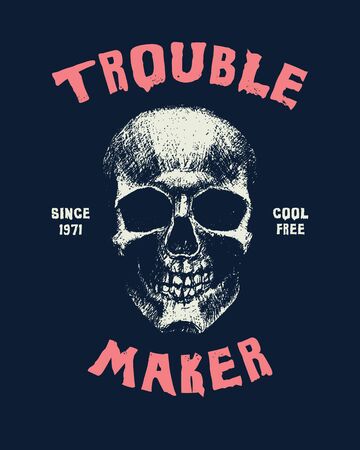 Trouble maker. Hand drawn Illustration. With typo for t shirt. Vector illustrationのイラスト素材