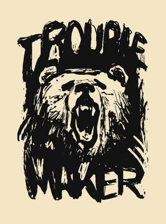 Trouble maker. Hand drawn Illustration. With typo for t shirt. Vector illustrationのイラスト素材