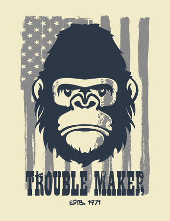 Trouble maker. Hand drawn Illustration. With typo for t shirt. Vector illustrationのイラスト素材