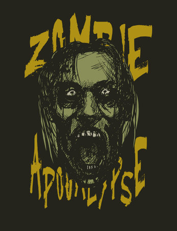 Zombie apocalypse. Zombie head. Hand drawn vector illustrationのイラスト素材