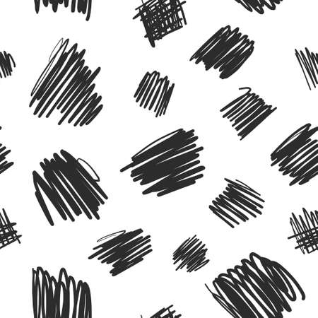 Scribble lines hand drawn seamless vector pattern. Chaotic lines ink dirty texture.のイラスト素材
