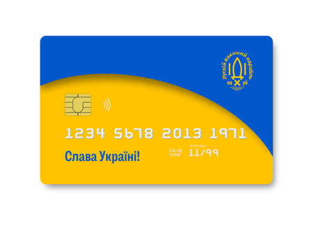 Credit card with an inscription in Ukrainian Glory to Ukraine. Vector illustration.の写真素材