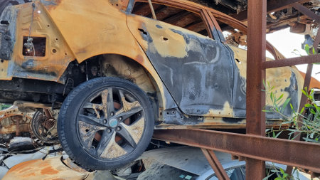 Background with a car after a traffic accident.の写真素材