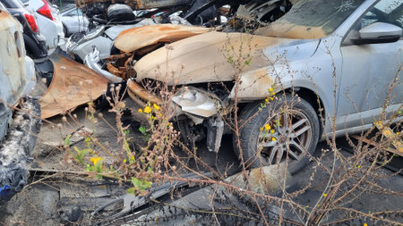 Background with a car after a traffic accident.の写真素材