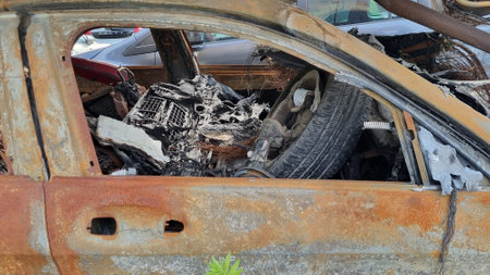 Background with a car after a traffic accident.の写真素材