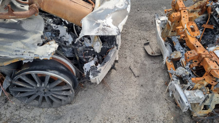 Background with a car after a traffic accident.の写真素材