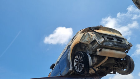 Background with a car after a traffic accident.の写真素材