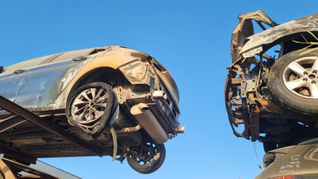 Background with a car after a traffic accident.の写真素材