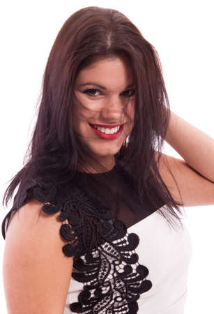 Smiling beautiful woman wearing dressの写真素材
