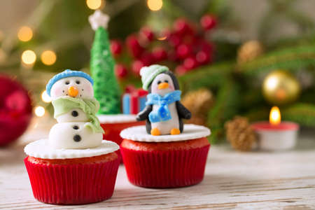festive cupcakes for christmas holidayの写真素材