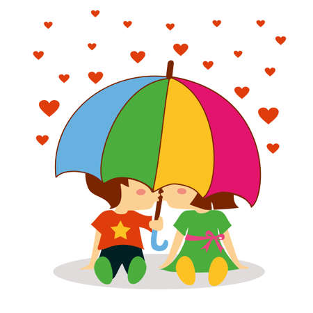 Boy and girl kissing under the umbrella for valentine day holidayのイラスト素材