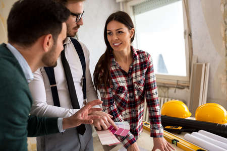 Architect team selects colors for the reconstruction of the building, closeupの写真素材