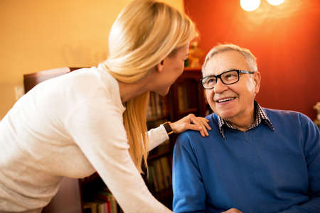 Perfect day for visit grandparents, smiling happy family together having great timeの写真素材