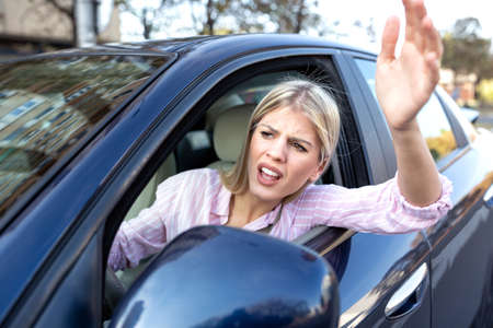 What is the holdup here? Nervous unsafe drivingの写真素材