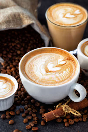 Latte art drawn on various espressos, espresso decoration