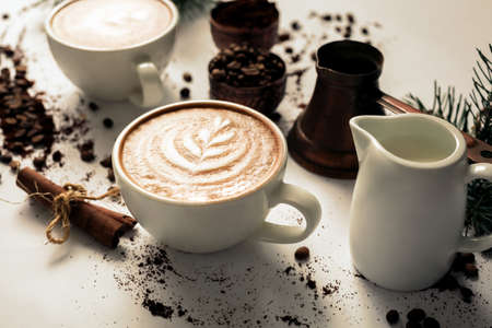 Espresso with latte art in the foam layer, coffee chill break
