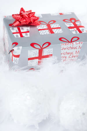 Box packed in paper with christmas giftの写真素材