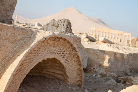 ancient orange stones and rocks at archeological site of Palmyra in Syriaの写真素材