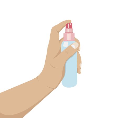 Anti-Bacterial Sanitizer Spray. Spray bottle icon. Alcohol spray. Household Chemicals. Infection control concept, Coronavirus, 2019-nCoV, flu, virus. Flat vectorのイラスト素材