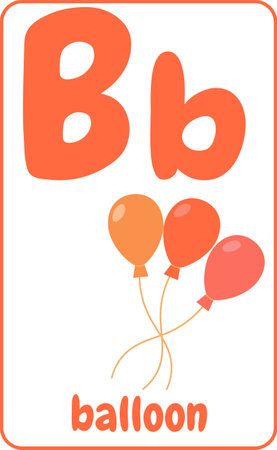 Cute letter B for kids in cartoon style. English alphabet card for kids to help learning and education in kindergarten children. Letter B is for balloon illustration.のイラスト素材