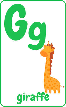 Cute letter G for kids in cartoon style. English alphabet card for kids to help learning and education in kindergarten children. Letter G is for apple illustration.のイラスト素材