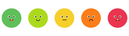 customer emotion feedback. Rating satisfaction, colored emotional balls set. Excellent, good, normal, bad and awful icons. Circles with faces, hand drawn trendy funny characters.のイラスト素材