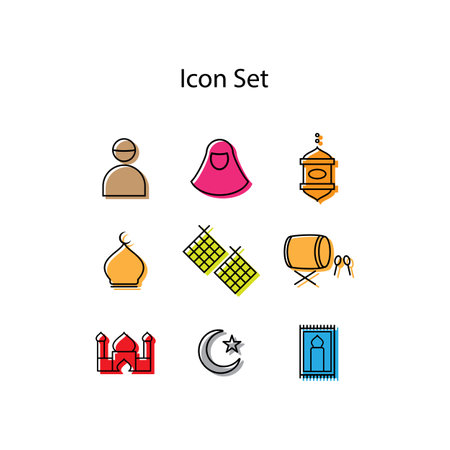 Set of Islamic Icons, Ramadan Kareem Vector Templateのイラスト素材