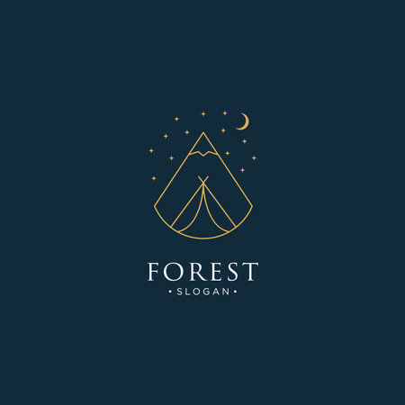 monoline forest, mountain and wave logo icon vectorのイラスト素材
