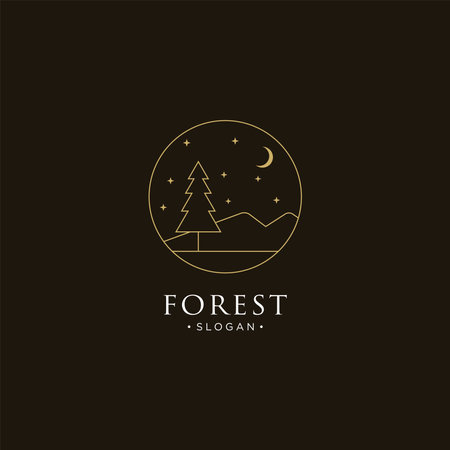 monoline forest, mountain and wave logo icon vectorのイラスト素材