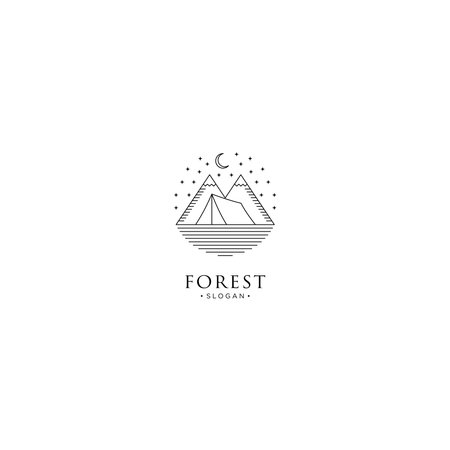 monoline forest, mountain and wave logo icon vectorのイラスト素材
