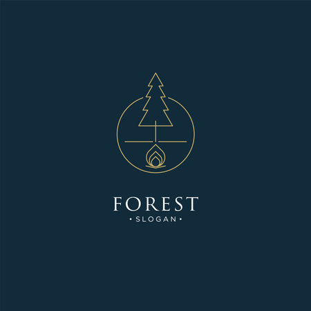 monoline forest, mountain and wave logo icon vectorのイラスト素材