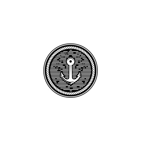 marine retro emblems logo with anchor and rope, anchor logo - vectorのイラスト素材