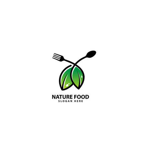 Nature Food logo with fork and spoonのイラスト素材